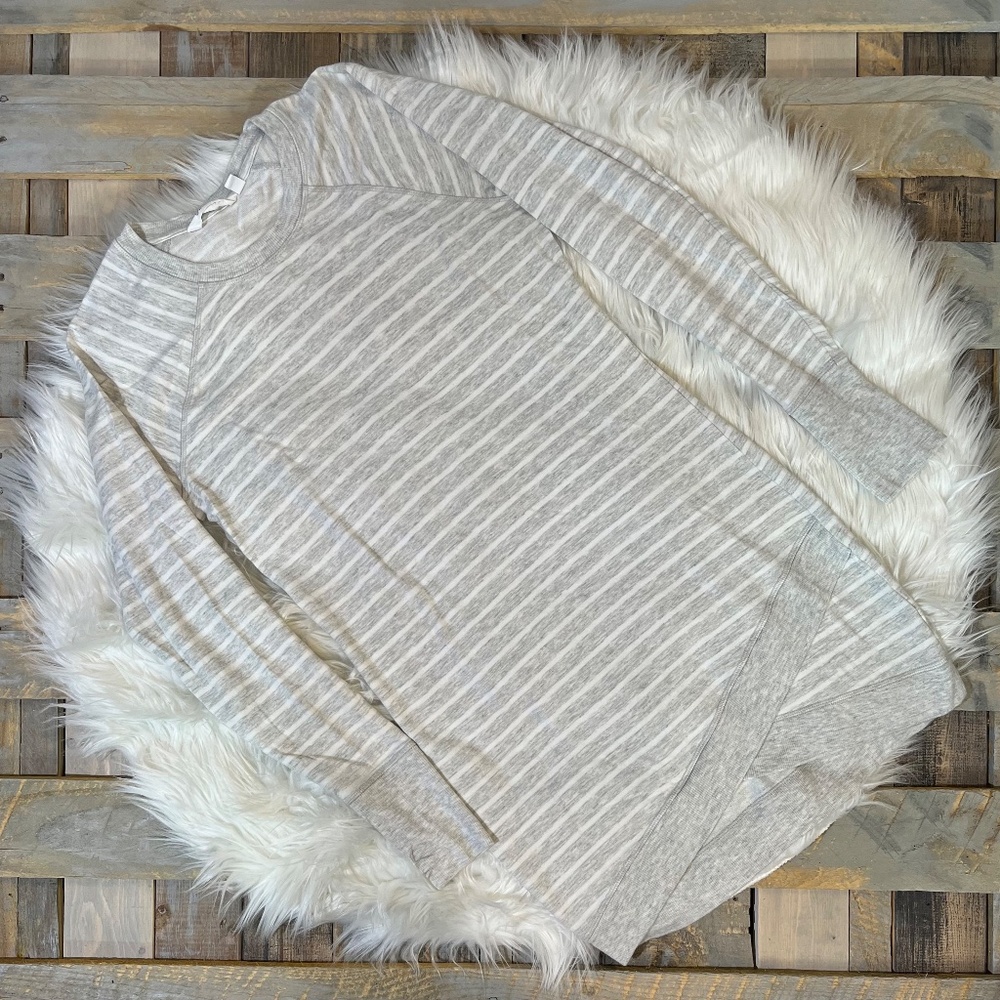 EUC. [Athleta] Grey & White <Criss Cross> Soft Striped + Tulip Hem Dress | Small - Picture 3 of 13